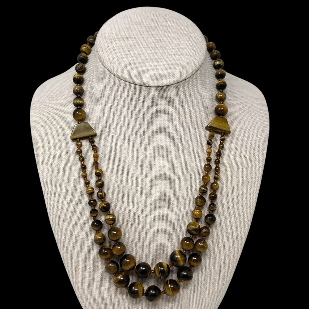 Tigers Eye Stone Double Row Beaded Necklace